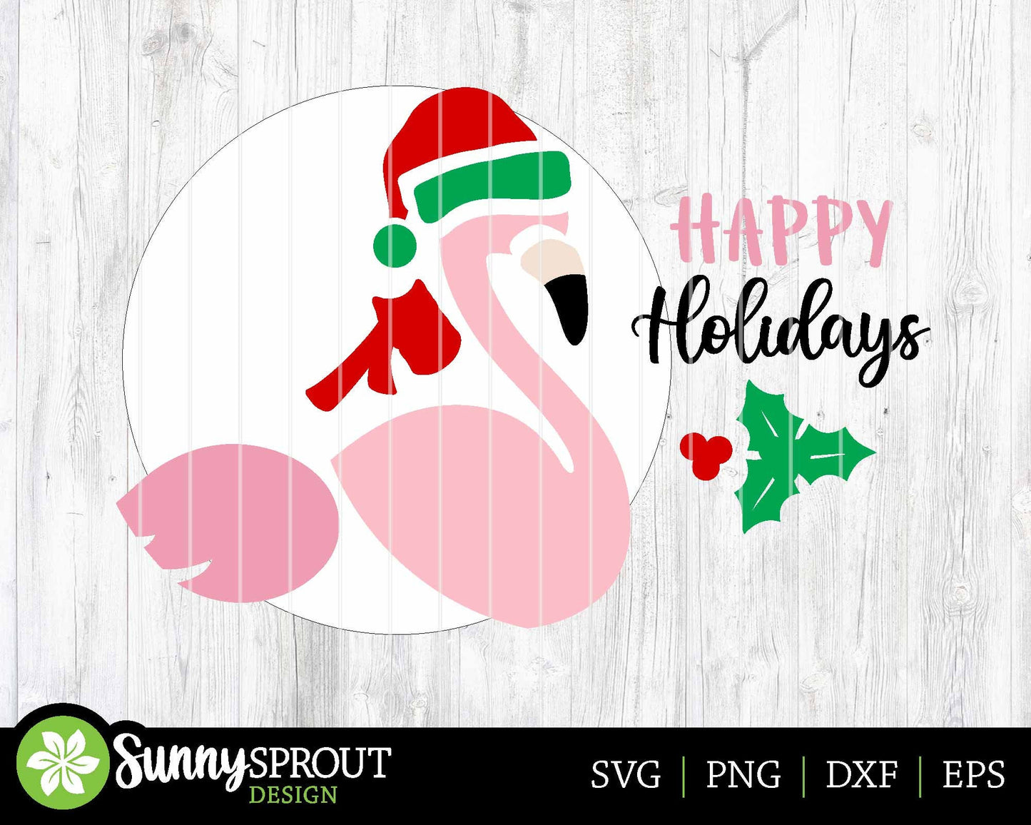 Happy Holidays Christmas Flamingo Sign, Digital Download, SVG Laser Cut File, Cricut, Round Door Hanger Design, Santa Decor