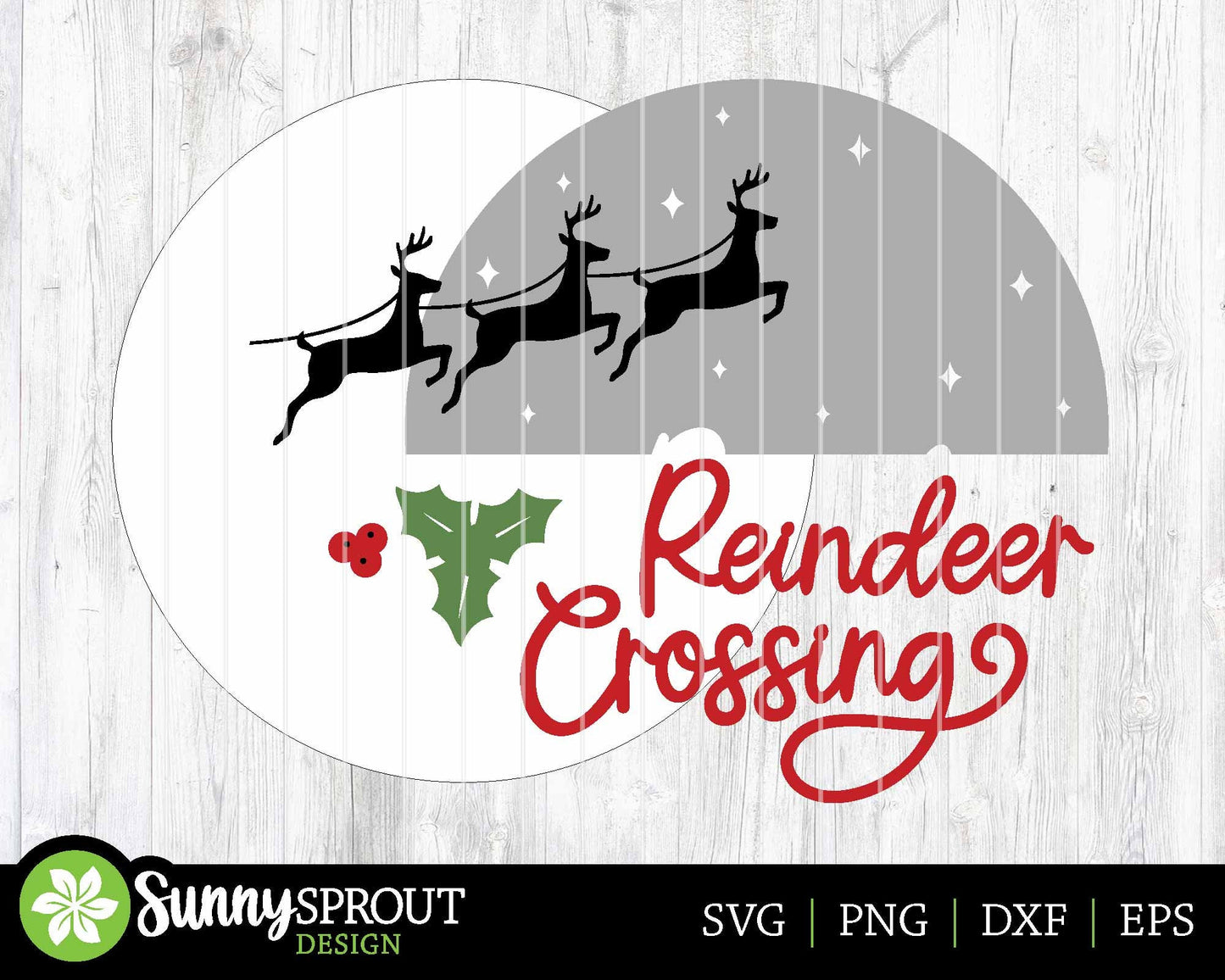 Reindeer Crossing Sign, Digital Download, SVG Laser Cut File, Cricut, Round Door Hanger Design, Santa Christmas Decor