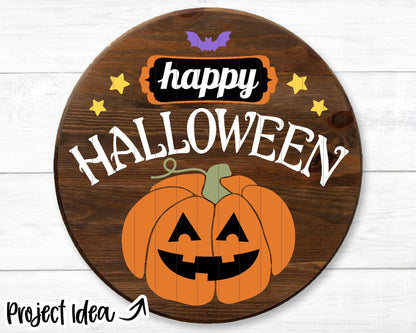 Happy Halloween Sign, Digital Download, Cricut SVG Cut File, Silhouette, Round Door Hanger Sign Design