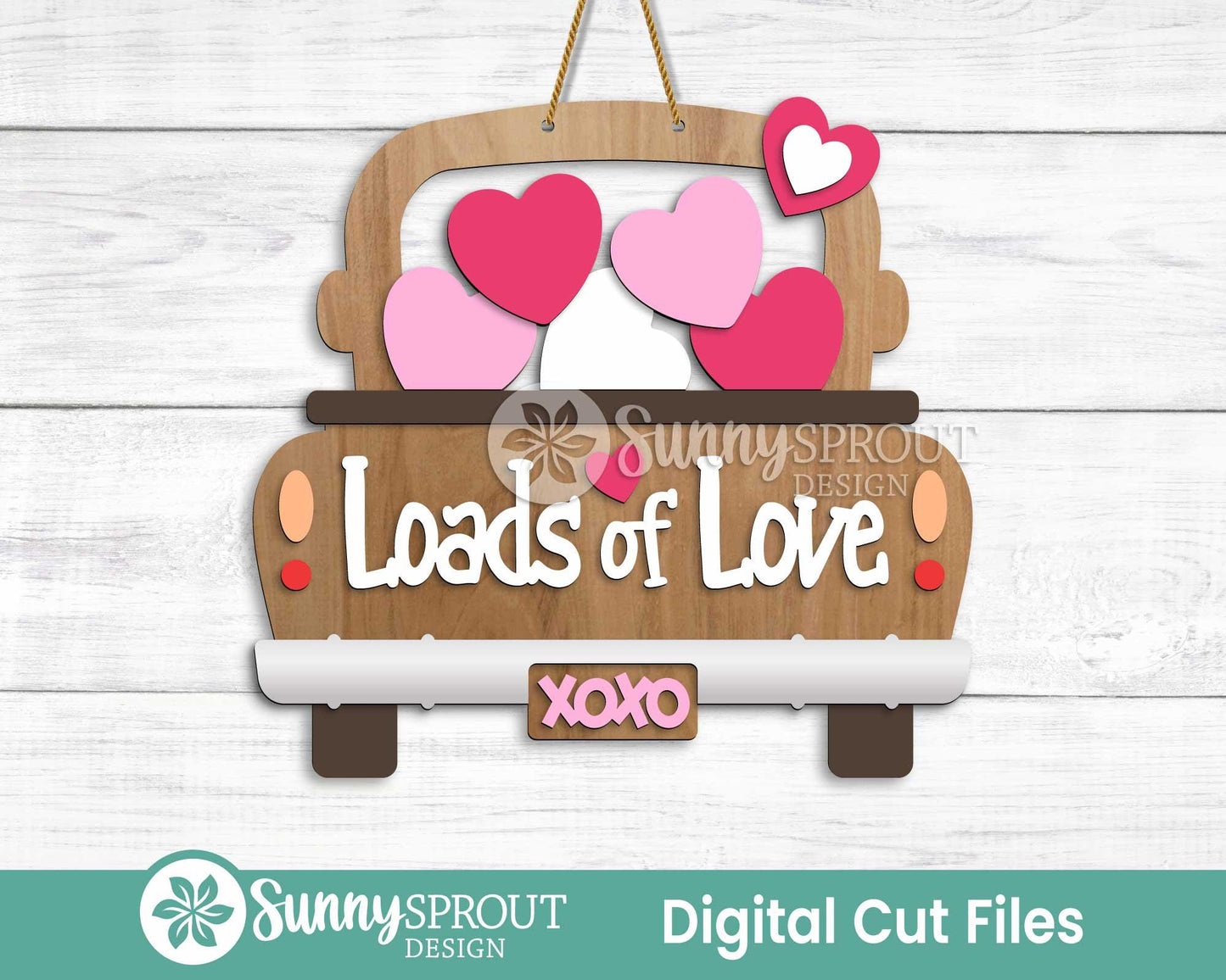 Loads of Love Heart Truck Sign, Digital Download, SVG Laser Cut File, Cricut, Door Hanger Wall Art Design, Farmhouse Valentine's Day Decor