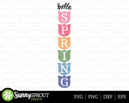 Hello Spring Tulips Porch Sign, Digital download, SVG Cricut cut file, Silhouette, Front door leaner design