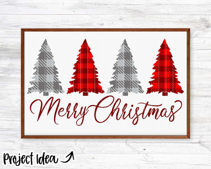 Merry Christmas Buffalo Plaid Trees SVG, Digital Download, Cricut Cut File, Silhouette, Sign, Mug, Shirt Design