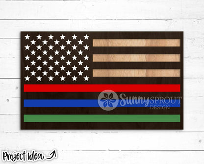 Police Firefighter Military Flag Sign, Digital Download, SVG Laser Cut File, Cricut, Patriotic American Flag Design