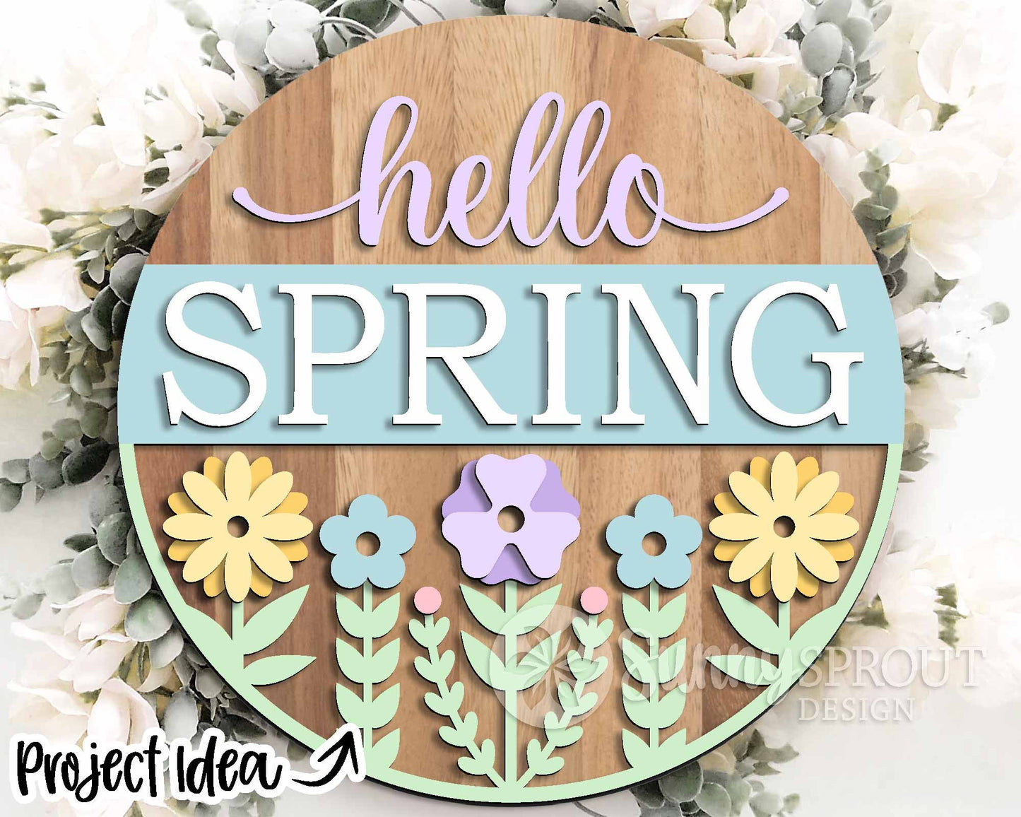 Spring Sign Bundle 2, Round door hanger svg, Glowforge laser file, Cricut, Spring flower welcome sign, Hello Spring