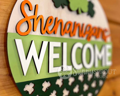 Shenanigans Welcome Sign, Digital Download, SVG Laser Cut File, Cricut, Round Door Hanger Design, St. Patrick's Day Decor