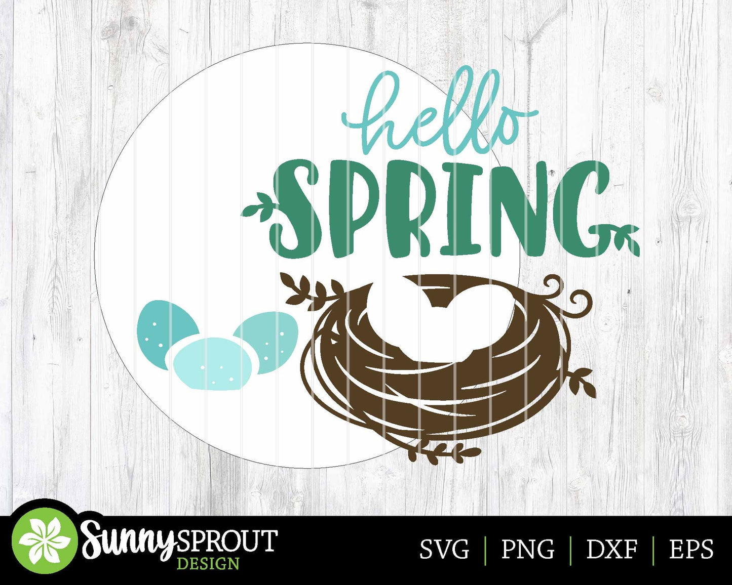 Hello Spring Robin Egg Nest Sign, Digital download, SVG Laser cut file, Cricut, Round door hanger design