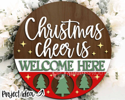 Christmas Laser Sign Bundle 4, Round door hanger, Glowforge laser cut file, Holiday welcome sign svg, Winter decor svg