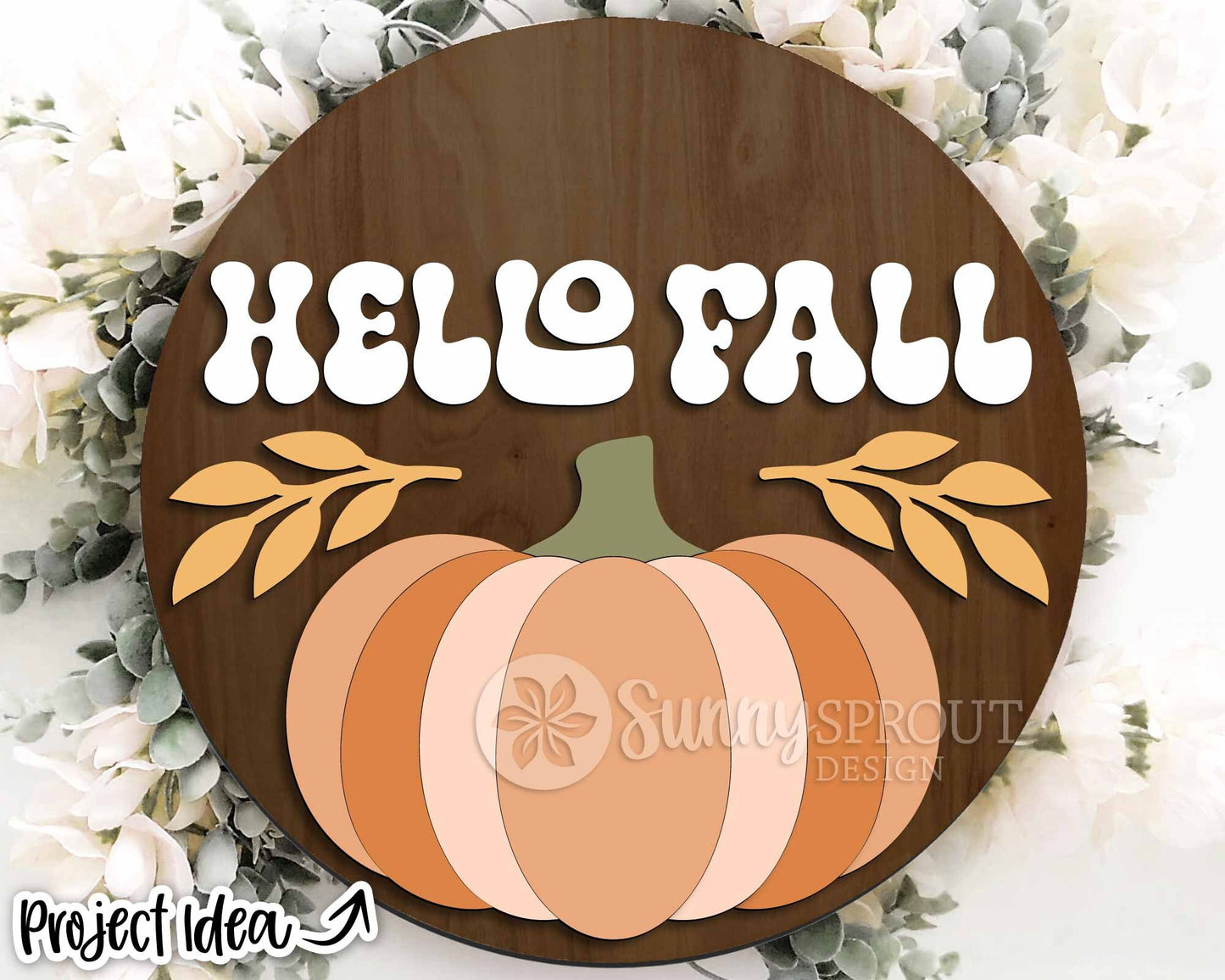 Hello Fall Retro Pumpkin Sign, Digital Download, SVG Laser Cut File, Cricut, Round Autumn Door Hanger Design