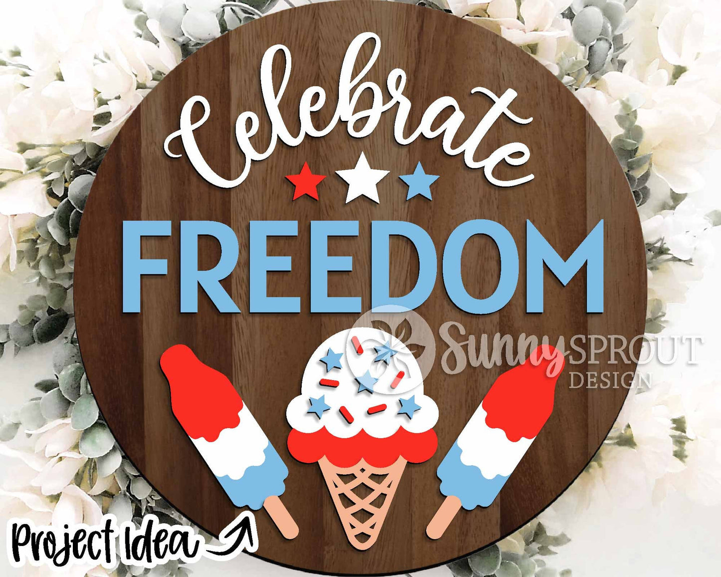 July 4th Laser Sign Bundle, Round door hanger svg, Glowforge laser file, Cricut, Independence Day svg, Patriotic decor