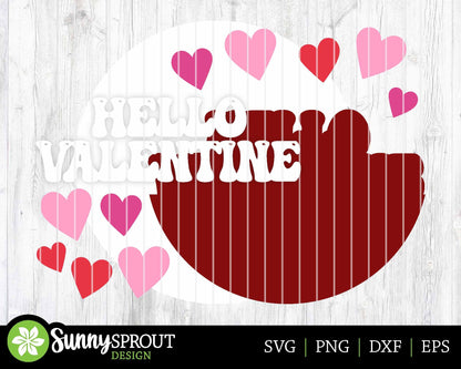 Hello Valentine Retro Heart Welcome Sign, Digital Download, SVG Laser Cut File, Cricut, Round Door Hanger Design, Valentine's Day Decor