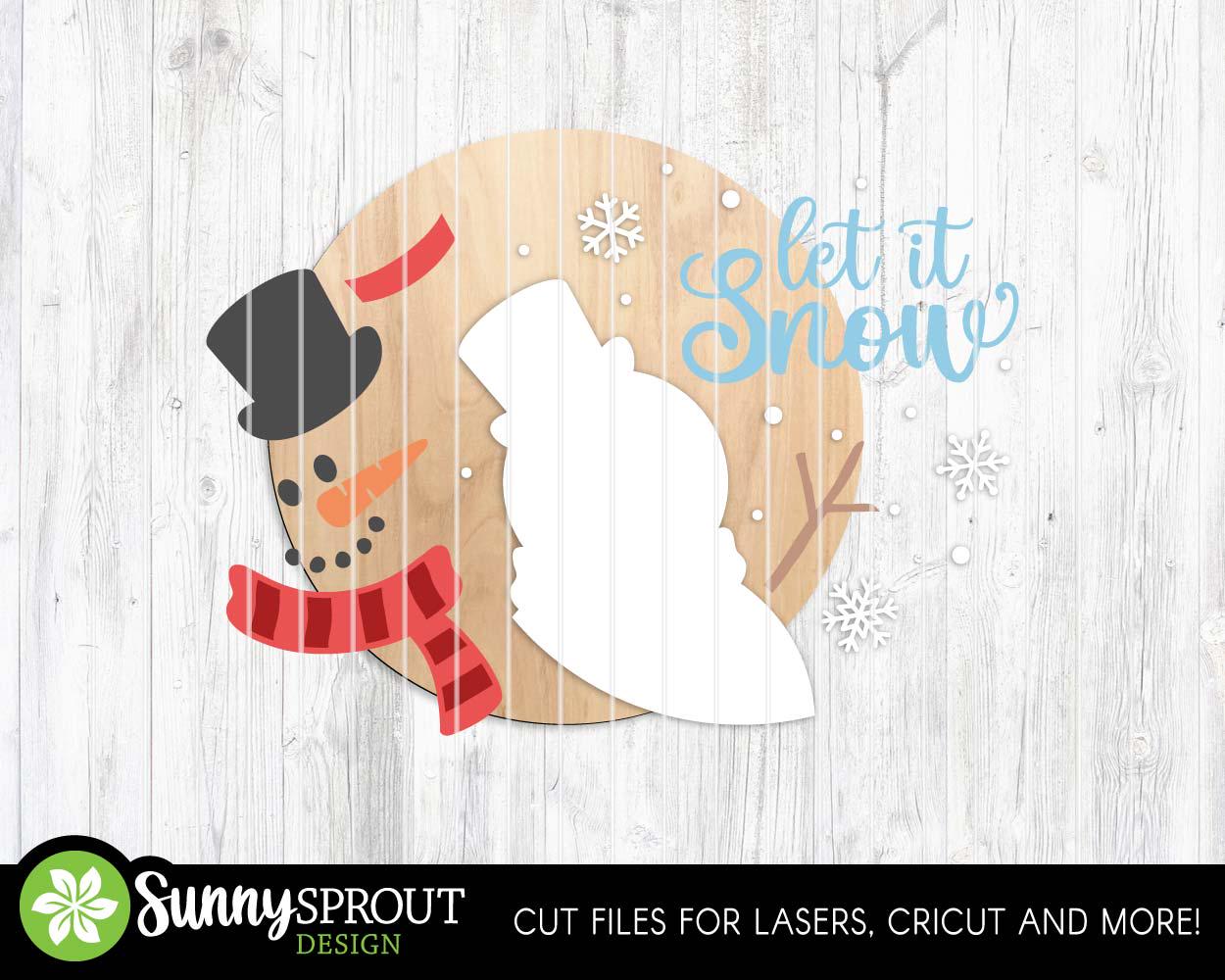 Let It Snow Snowman Sign, Round door hanger svg, Christmas holiday sign, Glowforge laser cut file, Cricut, Winter decor