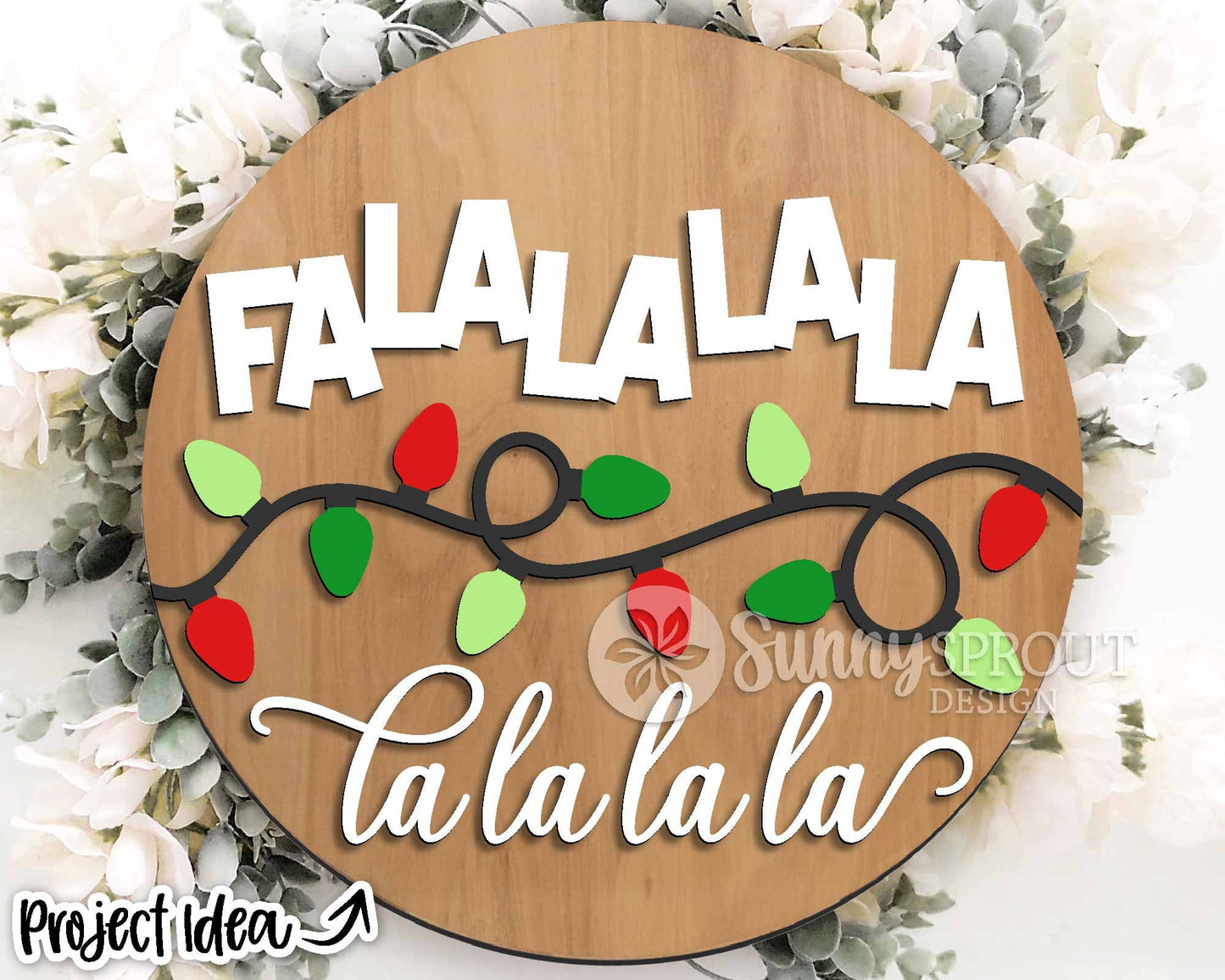 Fa La La La La Lights Sign, Digital Download, SVG Laser Cut File, Cricut, Round Door Hanger Design, Funny Christmas Decor