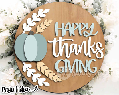 Happy Thanksgiving Floral Pumpkin Sign, Digital Download, SVG Laser Cut File, Cricut, Round Fall Door Hanger Design