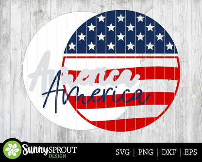 America Flag Round Sign, Digital Download, SVG Laser Cut File, Cricut, Round Door Hanger Design, Patriotic 4th of July Decor