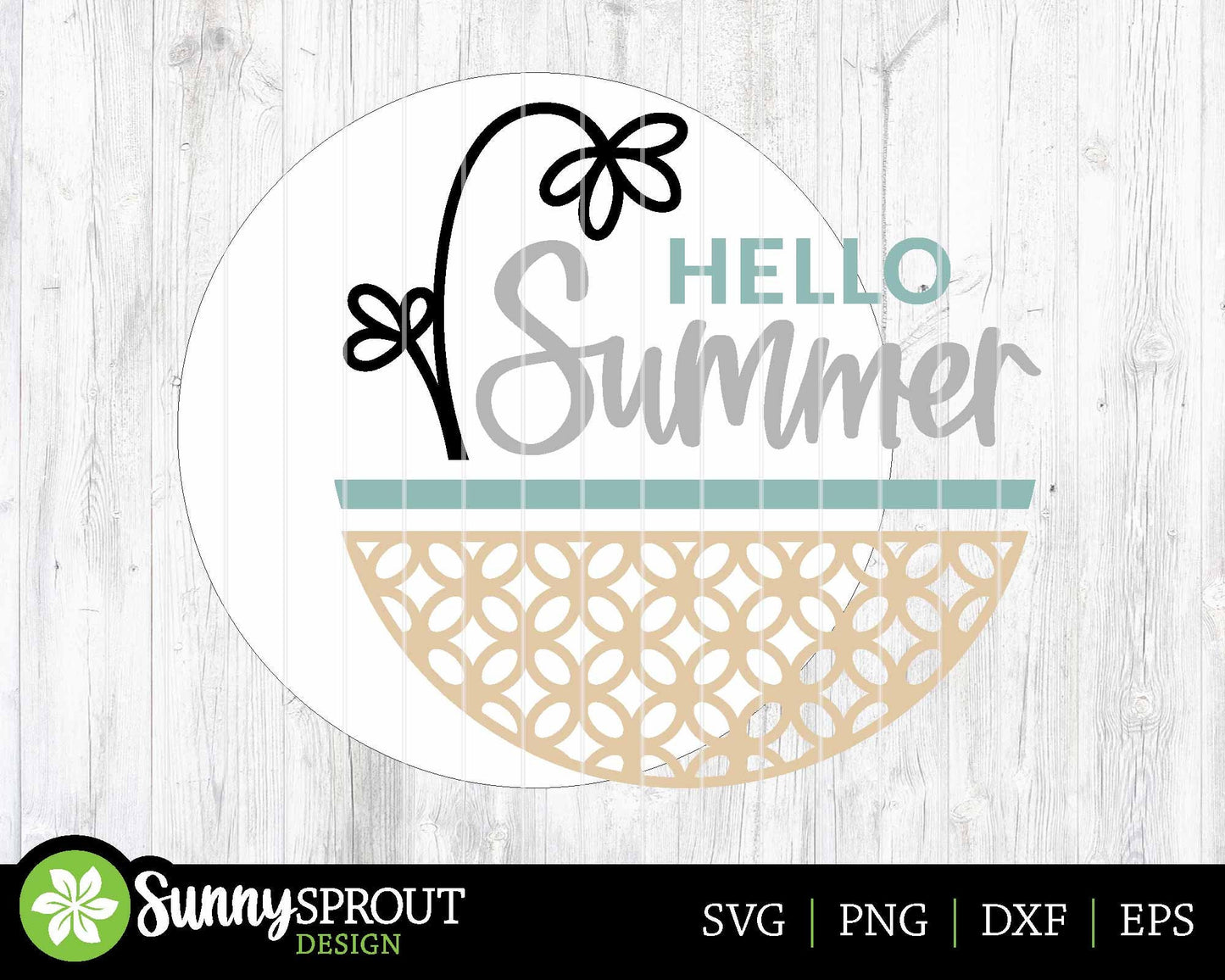 Hello Summer Flower Pattern Sign, Digital Download, SVG Laser Cut File, Cricut, Round Door Hanger Design