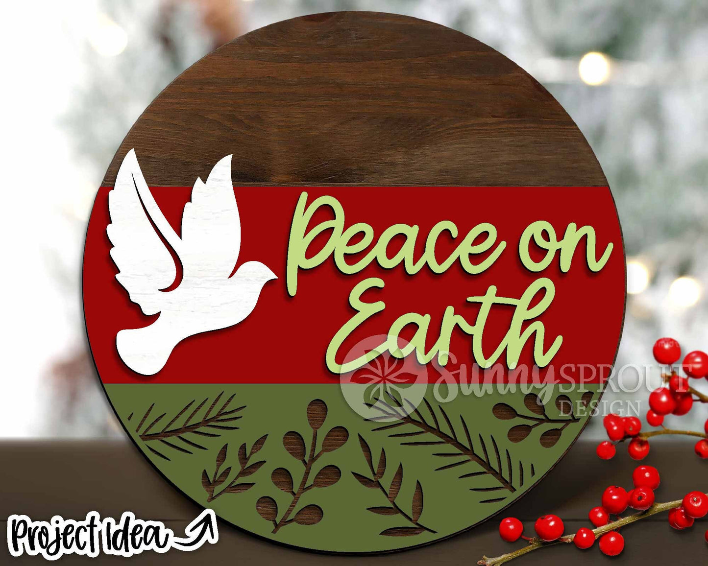 Peace on Earth Dove Sign, Digital Download, SVG Laser Cut File, Cricut, Round Door Hanger Design, Christmas Decor