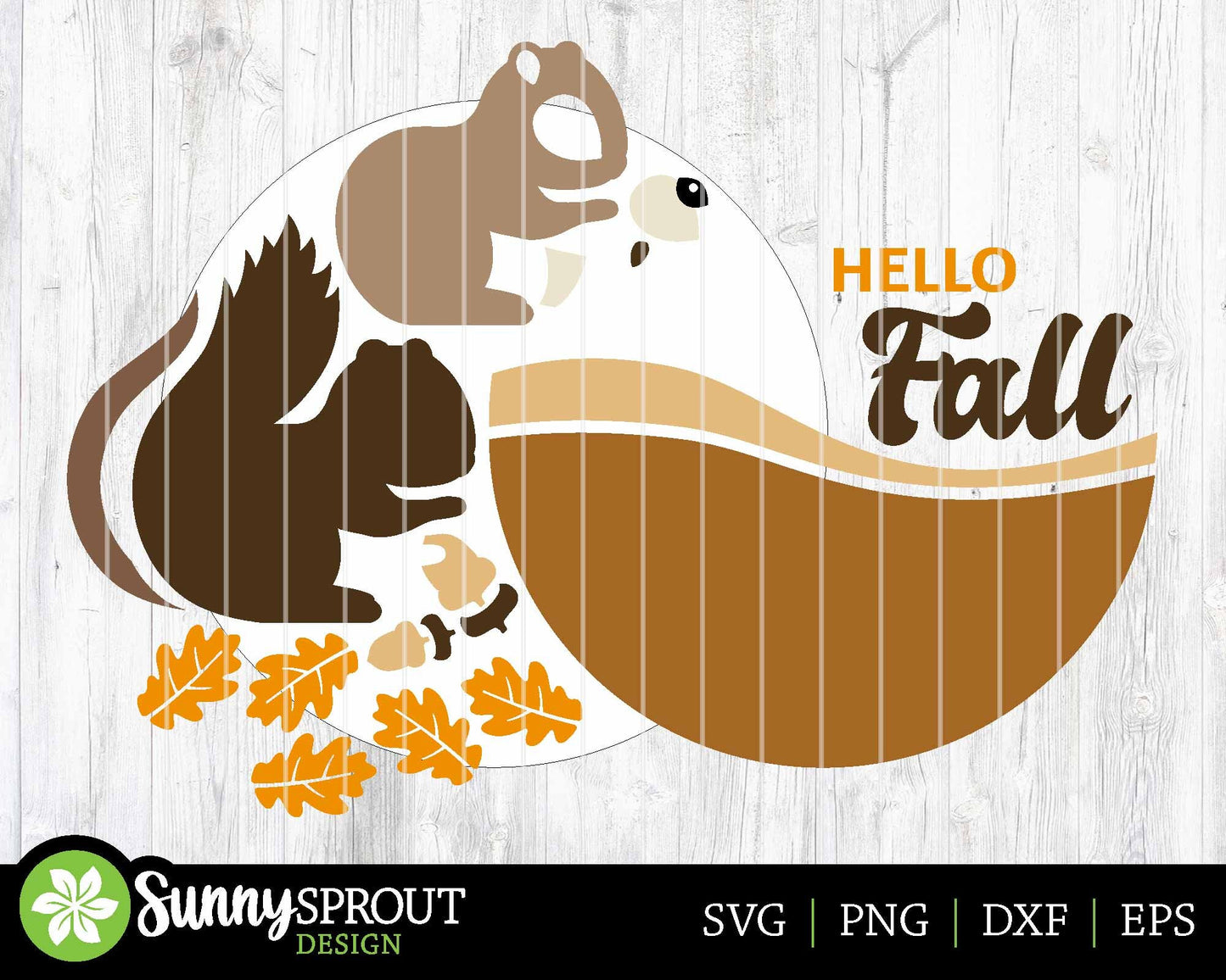 Hello Fall Squirrel Leaves Acorn Sign, Digital Download, SVG Laser Cut File, Cricut, Round Autumn Door Hanger Design