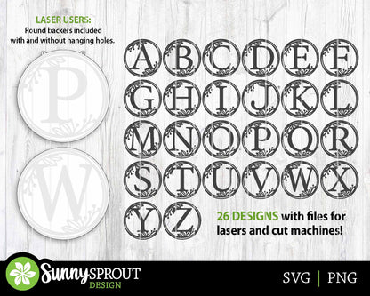 Family Initial Monogram Sign, 26 letters, Round door sign svg, Glowforge laser file, Cricut, Farmhouse decor svg
