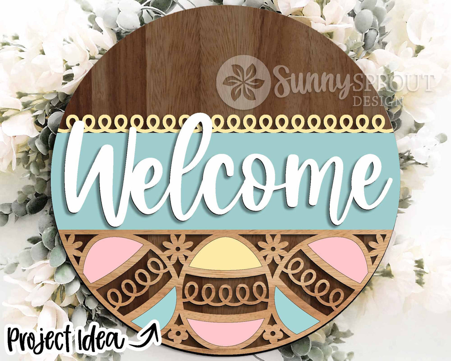 Easter Sign Bundle 2, Round door hanger svg, Glowforge laser file, Cricut cut file, Silhouette, Spring welcome sign svg