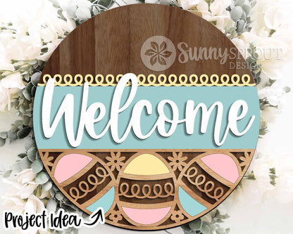 Easter Sign Bundle 2, Round door hanger svg, Glowforge laser file, Cricut cut file, Silhouette, Spring welcome sign svg