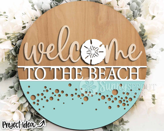 Welcome to the Beach Sign, Digital download, SVG Laser cut file, Cricut, Round door hanger design, Ocean coastal decor