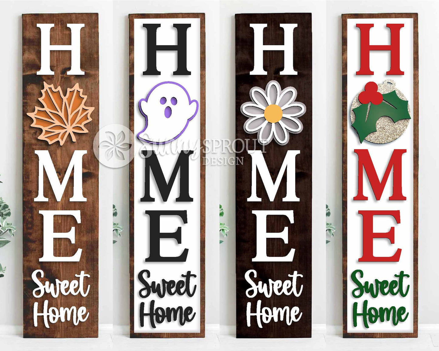 Home Sweet Home Interchangeable Graphics Porch Sign, Digital download, Seasonal vertical porch leaner svg, Glowforge laser file, Cricut