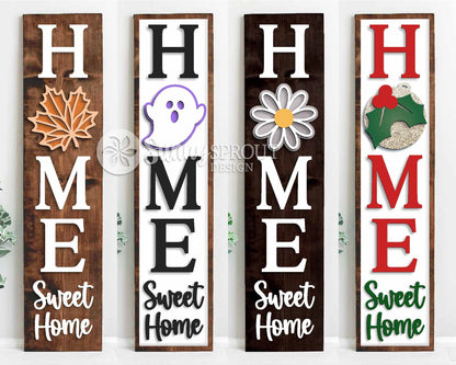 Home Sweet Home Interchangeable Graphics Porch Sign, Digital download, Seasonal vertical porch leaner svg, Glowforge laser file, Cricut