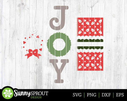 Joy Wreath Vertical Porch Sign, Digital download, SVG laser cut file, Cricut, Christmas welcome door leaner design