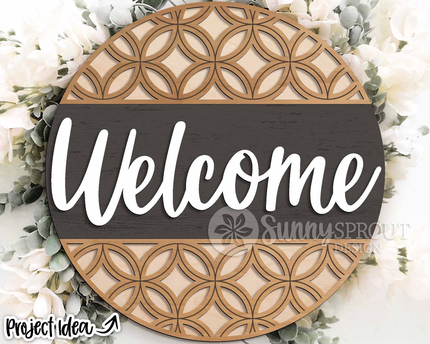 Welcome Geometric Pattern Sign, Digital Download, SVG Laser Cut File, Cricut, Modern Farmhouse Round Door Hanger Design