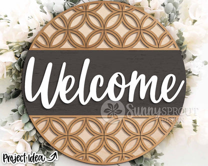 Welcome Geometric Pattern Sign, Digital Download, SVG Laser Cut File, Cricut, Modern Farmhouse Round Door Hanger Design