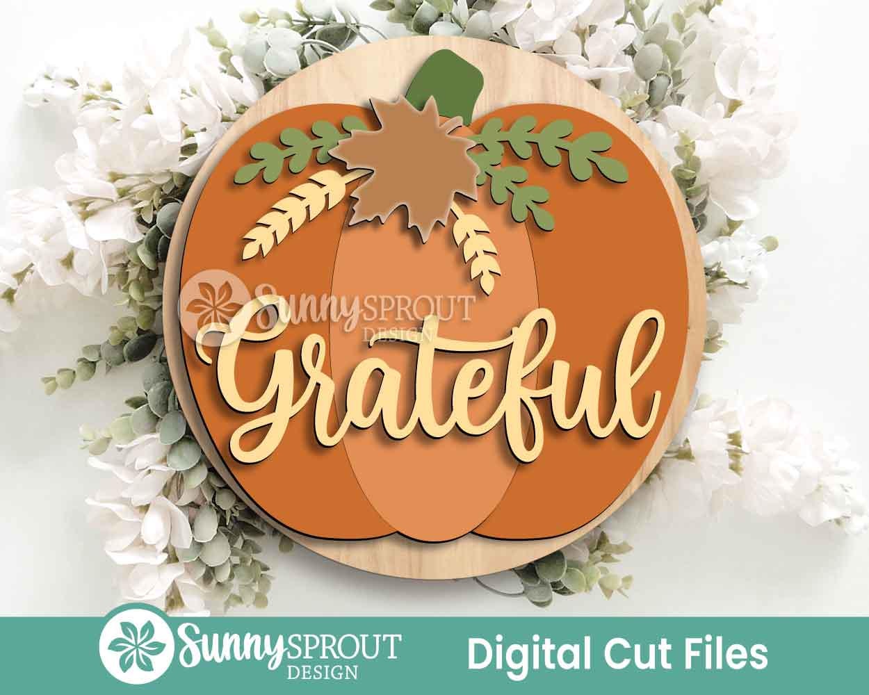 Grateful Floral Pumpkin Sign, Digital Download, SVG Laser Cut File, Cricut, Round Thanksgiving Fall Door Hanger Design