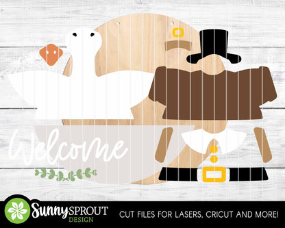 Goose Welcome Thanksgiving Sign, Digital Download, SVG Laser Cut File, Cricut, Round Fall Door Hanger Design, Interchangeable Outfit