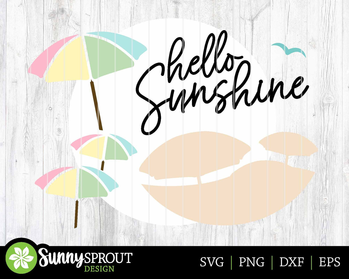 Hello Sunshine Beach Umbrella Sign, Digital download, SVG Laser cut file, Cricut, Round door hanger wall art design, Ocean coastal decor