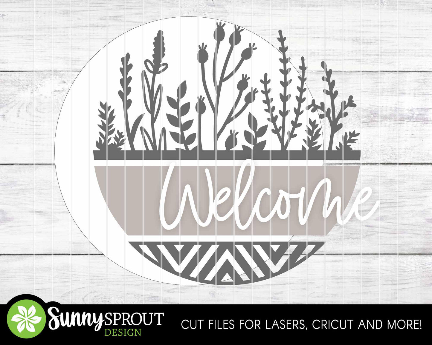 Welcome Wildflower Geometric Sign, Digital Download, SVG Laser Cut File, Cricut, Floral Farmhouse Round Door Hanger Design