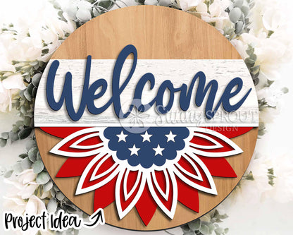 Patriotic Laser Sign Bundle 2, Round door hanger svg, Glowforge laser file, Cricut, Independence Day svg, 4th July decor