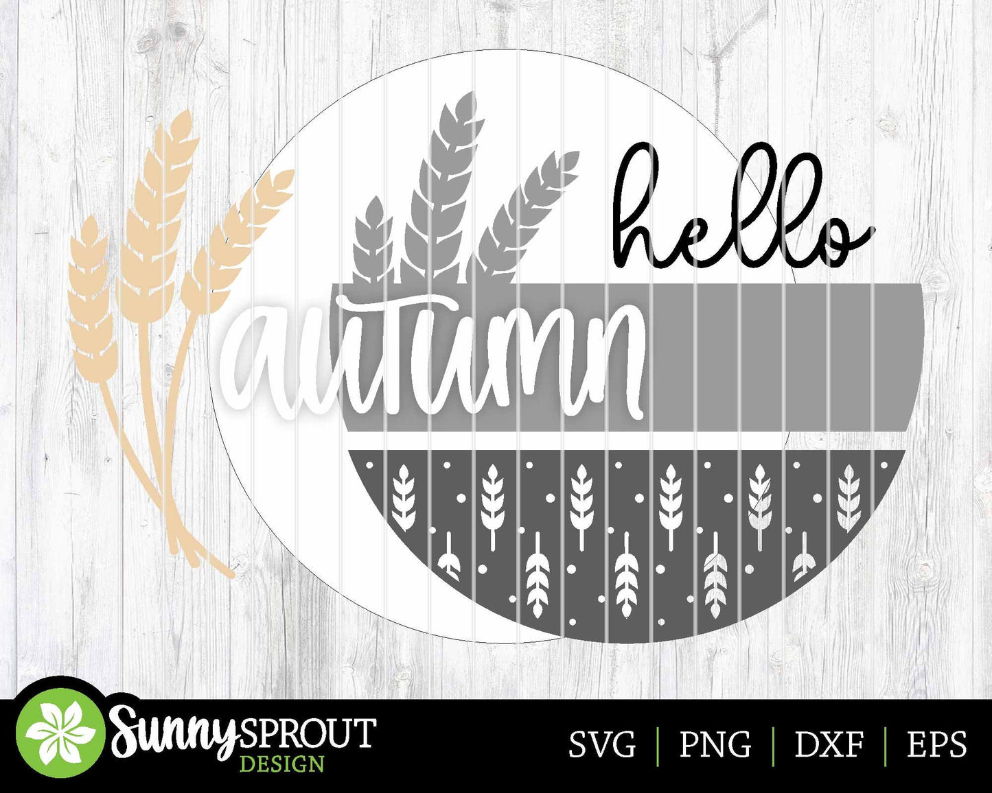 Hello Autumn Wheat Grass Sign, Digital Download, SVG Laser Cut File, Cricut, Round Fall Door Hanger Design