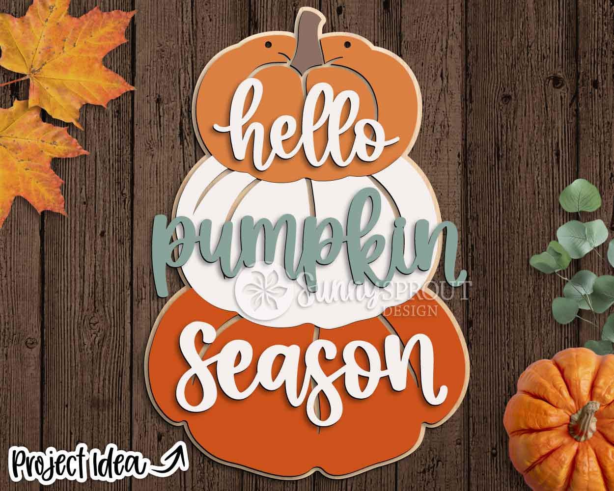 Hello Pumpkin Season Stacked Sign, Digital Download, SVG Laser Cut File, Cricut, Fall Door Hanger Design