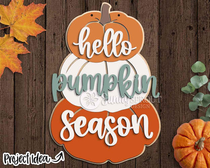 Hello Pumpkin Season Stacked Sign, Digital Download, SVG Laser Cut File, Cricut, Fall Door Hanger Design