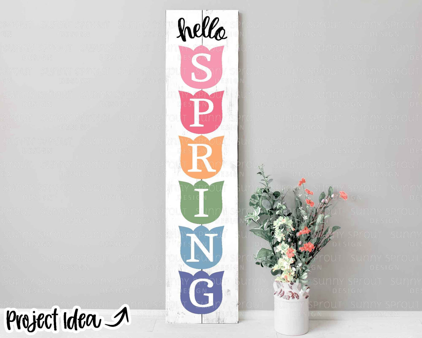 Hello Spring Tulips Porch Sign, Digital download, SVG Cricut cut file, Silhouette, Front door leaner design