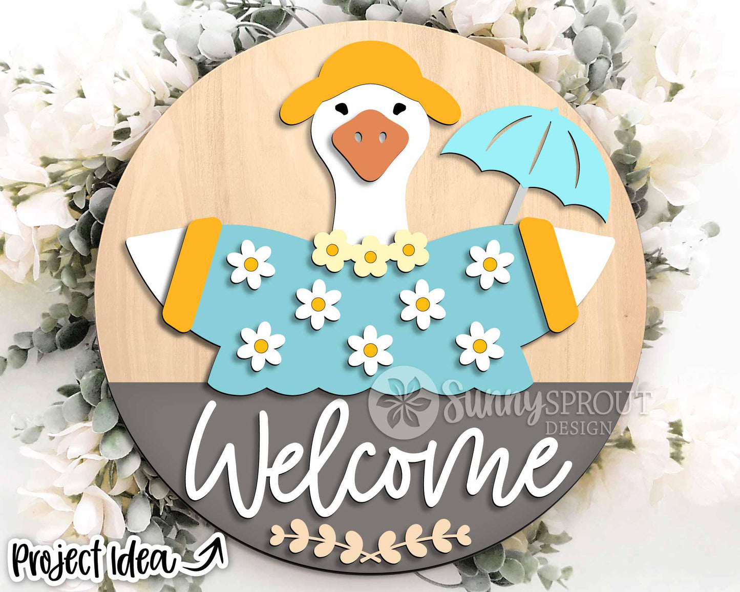 Goose Welcome Spring Sign, Digital download, SVG Laser cut file, Cricut, Round door hanger design