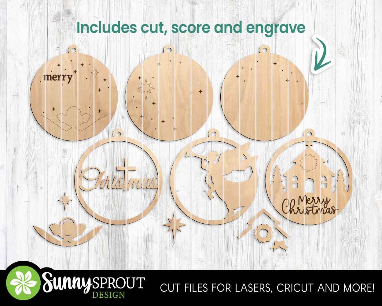 Round Christmas Ornament Bundle, Digital download, SVG laser cut file, Cricut, Christian Nativity design
