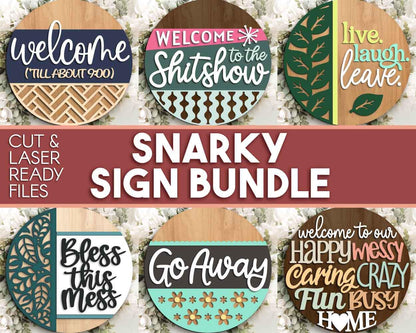 Snarky Laser Sign Bundle, Round door hanger svg, Glowforge laser cut file, Cricut, Funny door sign svg