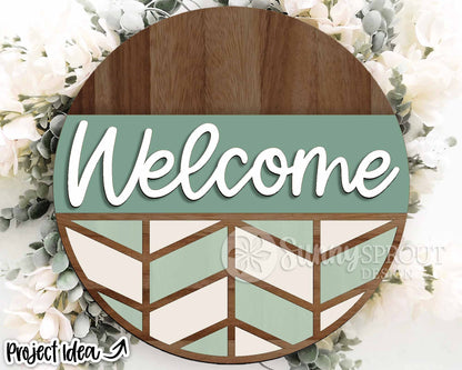Chevron Geometric Welcome Sign, Digital Download, SVG Laser Cut File, Cricut, Farmhouse Round Door Hanger Design