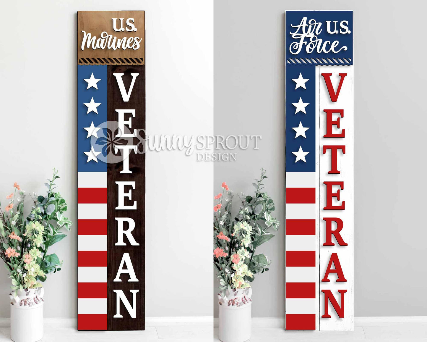 United States Military Veteran Porch Sign, Digital Download, SVG Laser Cut File, Vertical Porch Leaner Design, Patriotic 4th of July Decor