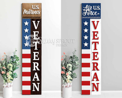 United States Military Veteran Porch Sign, Digital Download, SVG Laser Cut File, Vertical Porch Leaner Design, Patriotic 4th of July Decor