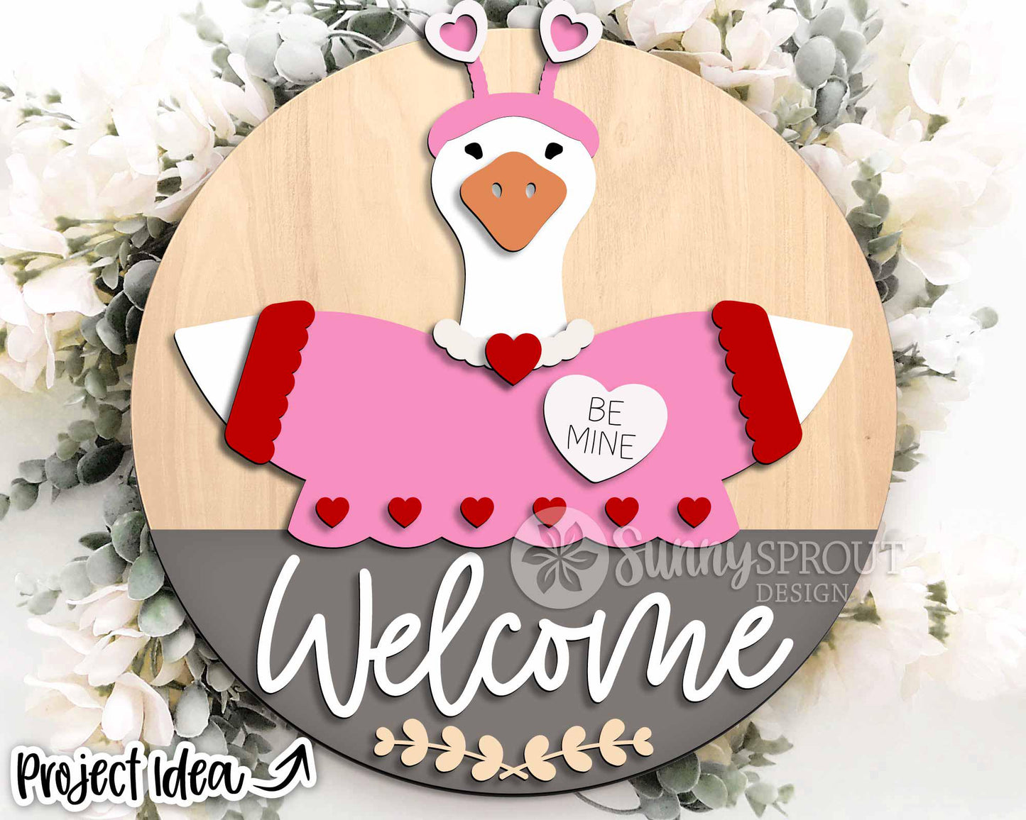 Goose Welcome Valentine Outfit Sign, Digital Download, SVG Laser Cut File, Cricut, Round Door Hanger Design, Valentine's Day Decor