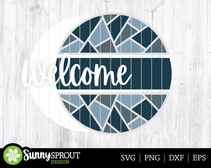 Abstract Geometric Welcome Sign, Digital Download, SVG Laser Cut File, Cricut, Modern Round Door Hanger Design