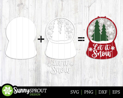 Let It Snow Snow Globe Sign, Winter door hanger svg, Glowforge laser file, Cricut, Winter welcome sign, Snowflake decor