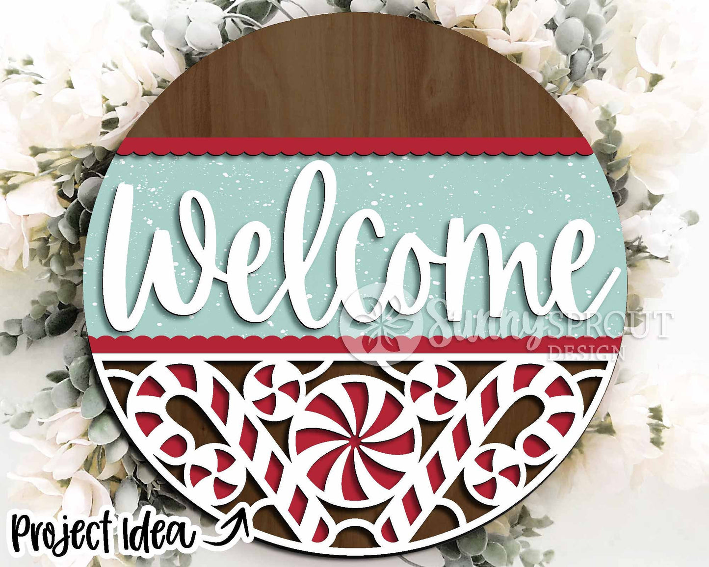 Christmas Laser Sign Bundle 3, Round door hanger, Glowforge laser file, Cricut cut file, Holiday welcome svg, Winter sign