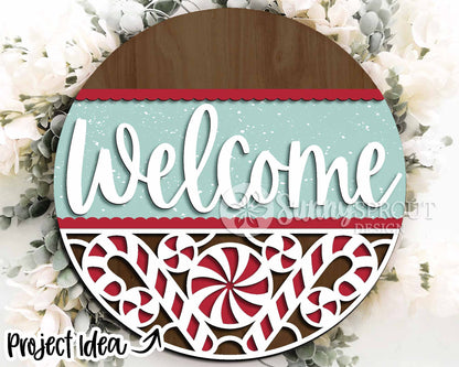Christmas Laser Sign Bundle 3, Round door hanger, Glowforge laser file, Cricut cut file, Holiday welcome svg, Winter sign